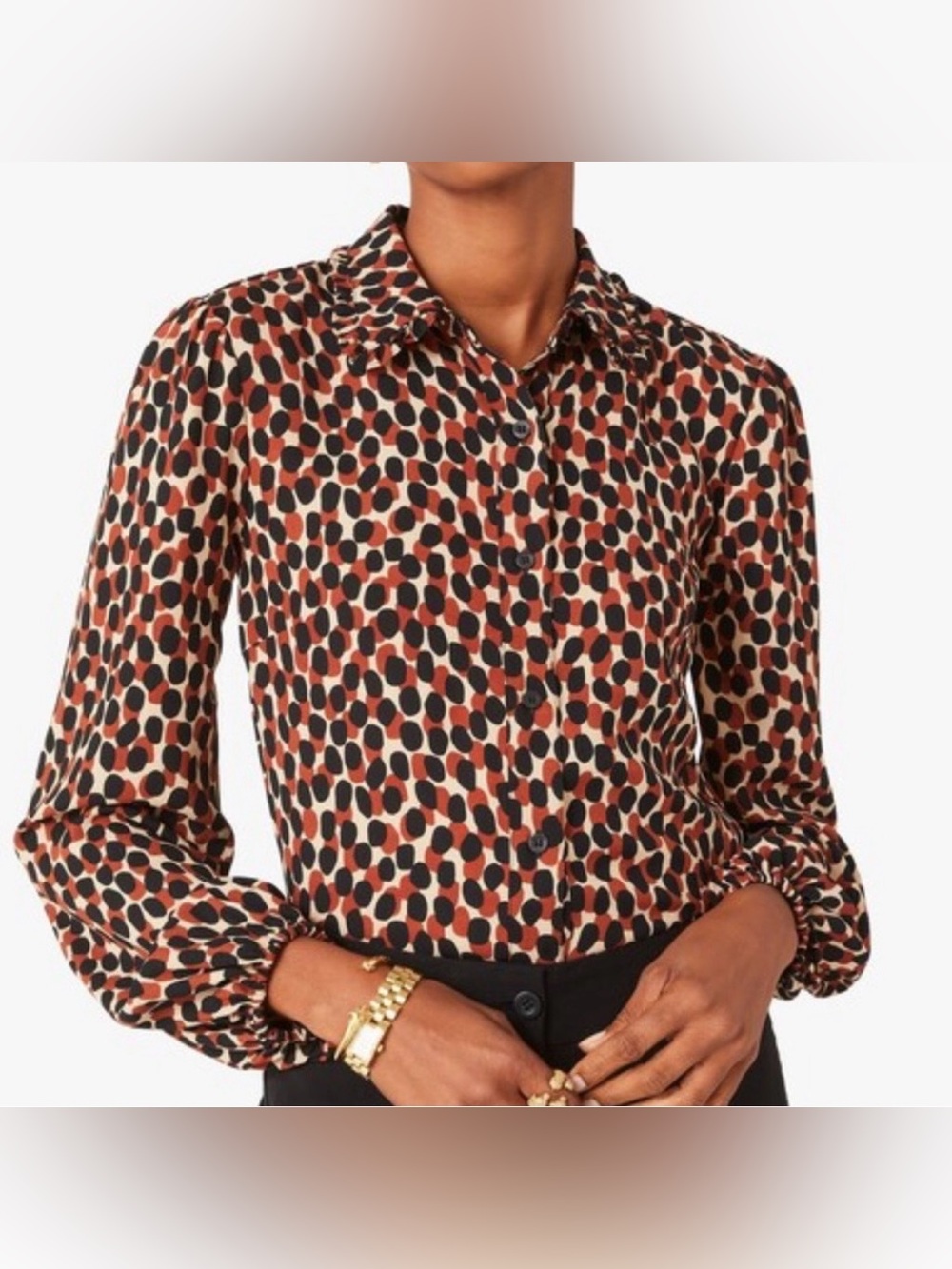 KATE SPADE DOTTY LEOPARD RUFFLE COLLAR SHIRT